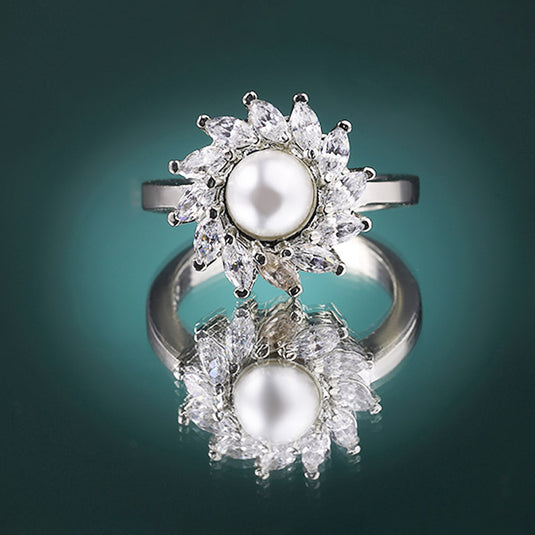 Floral Halo Design Silver Ring