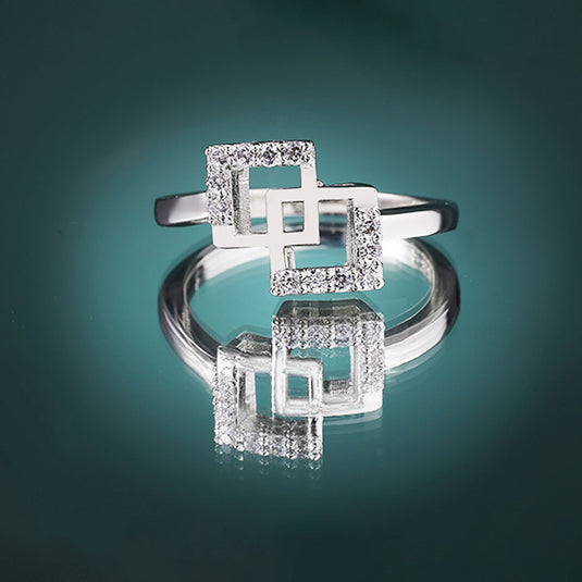 Geometric Square Pattern Silver Ring