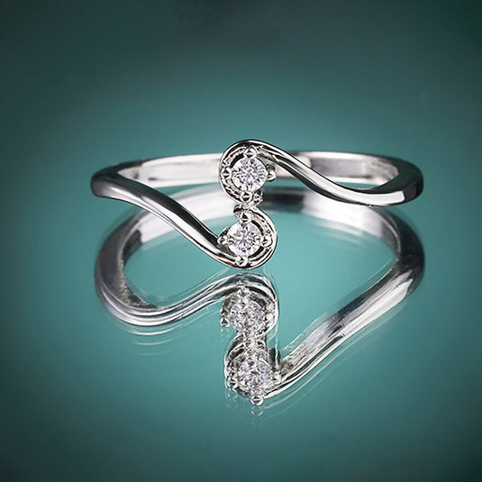 925 Silver Double Stone S-Curve Ring
