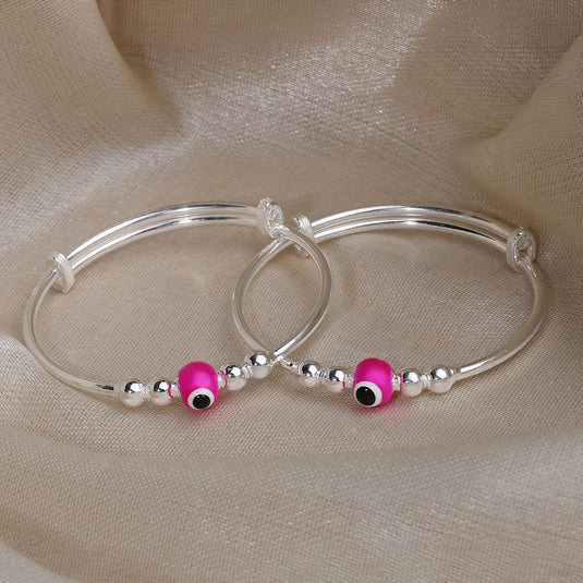 925 Silver Enamel Dark Pink Evil Eye Baby Kada