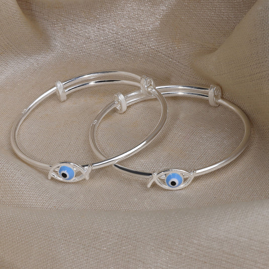 925 Silver Enamel Sky Blue Evil Eye Baby Kada