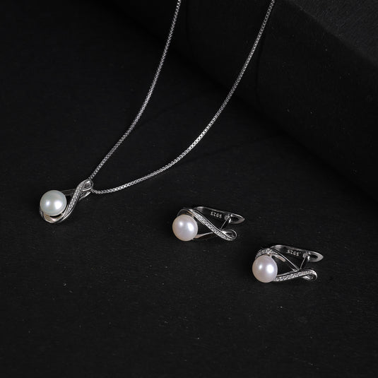 925 Silver Classic Pearl Drop Pendant Set