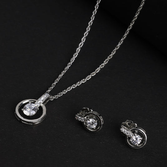 925 Silver Simple Open Circle Pendant Set
