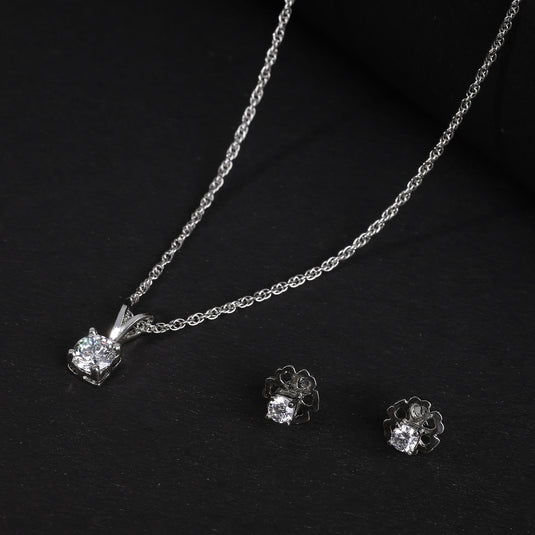 925 Silver Square Stone Pendant Set