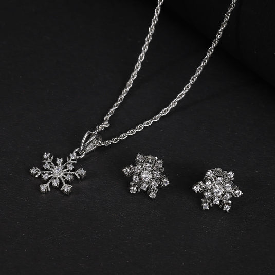 925 Silver Icy Snowflake Pendant Set