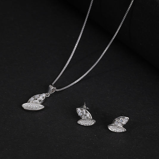 925 Silver Double Convex Studded Pendant Set