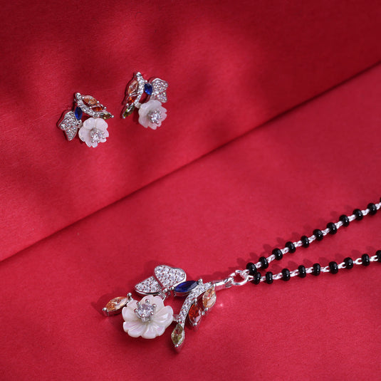 925 Silver Floral & Leaf Branch Multicolour Mangalsutra Set