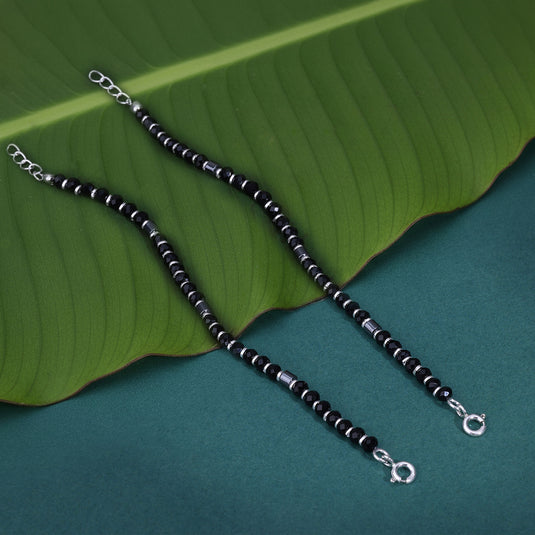 925 Silver Black Beaded Anklet