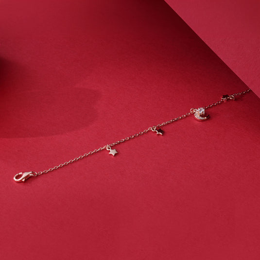 925 Silver Moon & Star Charms Bracelet (Rose-Gold Finish)