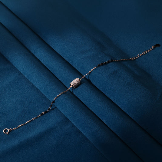 925 Silver Barrel & Black Beads Bracelet (Rose-Gold Finish)