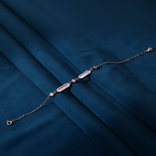 925 Silver White Enamel Bar Bracelet (Rose-Gold Finish)