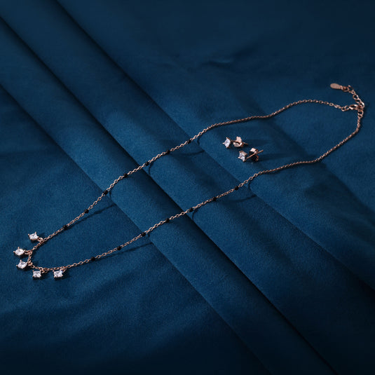 925 Silver Five-Stone Dangling Mangulsutra (Rose-Gold Finish)