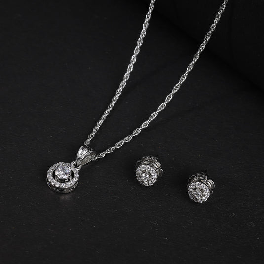 925 Silver Studded Open Circle Pendant Set