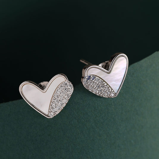 925 Silver Studded Heart Earrings