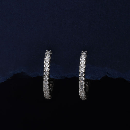 925 Silver Minimalist Studded Slim Hoop Earrings