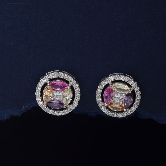 925 Silver Studded Open Circle Multicolour Earrings