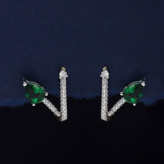 925 Silver Green V-Drop Earrings