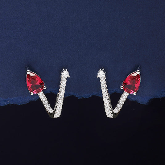 Red Stone Bar Earrings