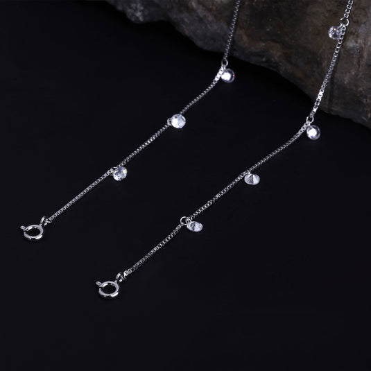 925 Silver Simple Stone Charm Anklet