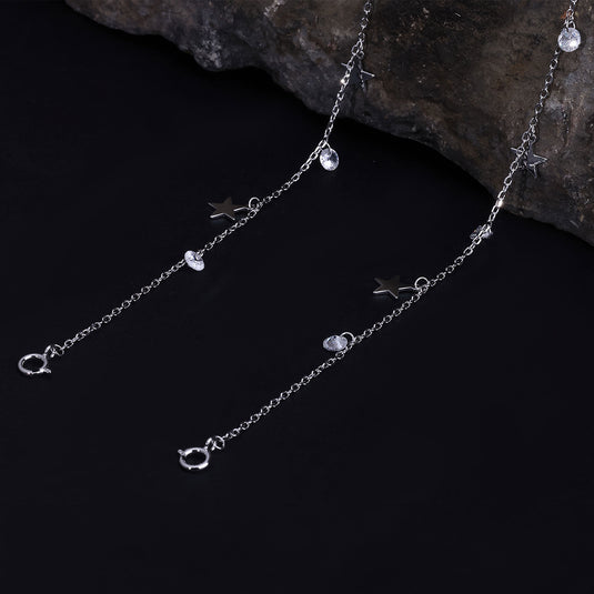 925 Silver Simple Star & Stone Charm Anklet