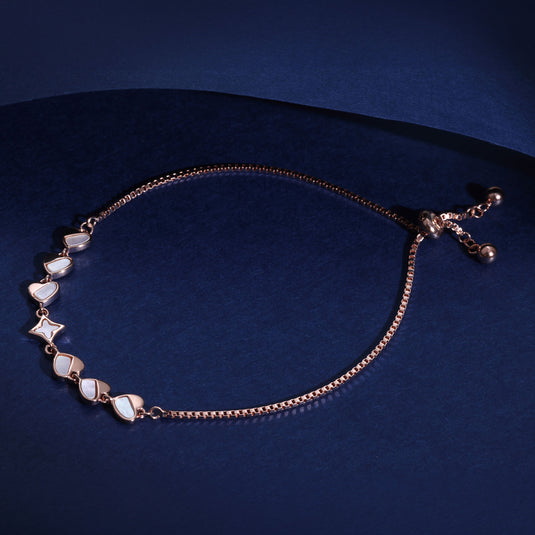 925 Silver Star & Heart Inlay Adjustable Bracelet (Rose-Gold Finish)