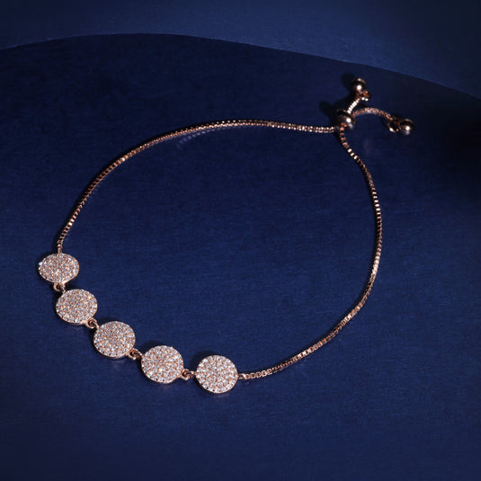 925 Silver Studded Discs Adjustable Bracelet (Rose-Gold Finish)