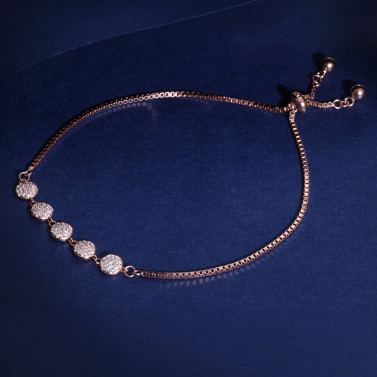 925 Silver Small Studded Discs Adjustable Bracelet (Rose-Gold Finish)