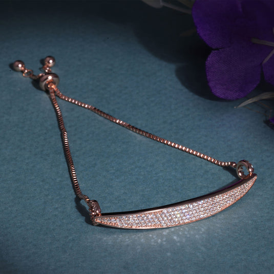 925 Silver Curved Bar Adjustable Bracelet (Rose-Gold Finish)