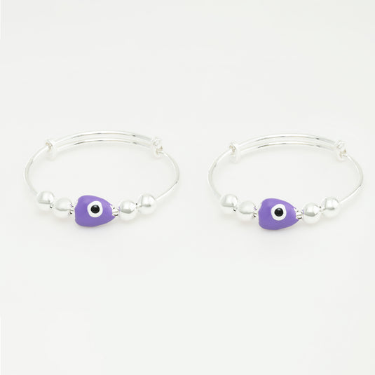 925 Silver Enamel Purple Oval Evil Eye Baby Kada