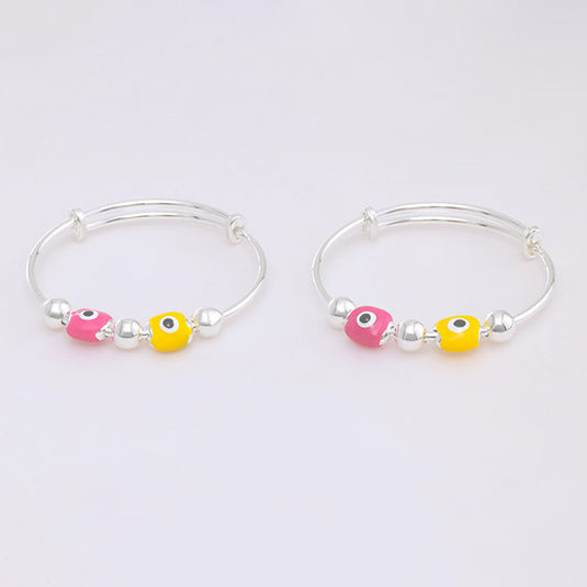 Pink Bead Silver Kada