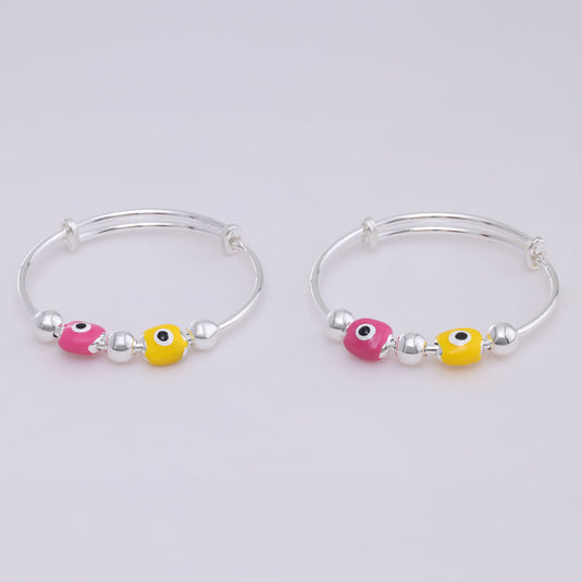 925 Silver Pink & Yellow Enamel Evil Eye Baby Kada