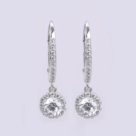 925 Silver Slim Hoop with Stone Drop Earrings
