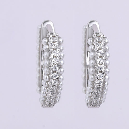 925 Silver Studded Mini Pearls Hoop Earrings