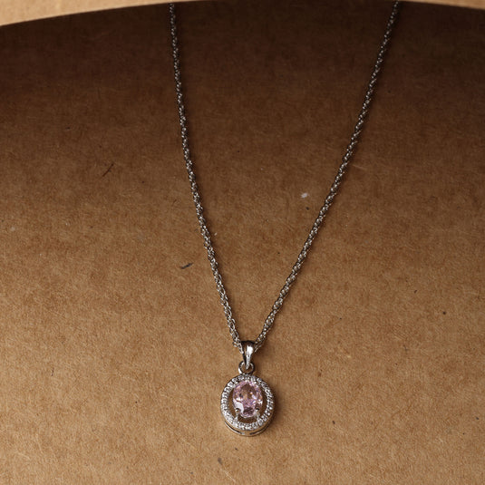 925 Silver Light Pink Oval Stone Pendant