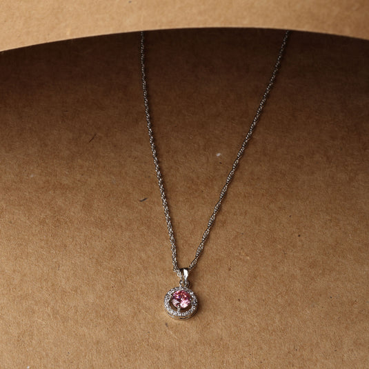 925 Silver Small Pink Stone Pendant