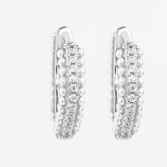 925 Silver Studded Mini Pearls Hoop Earrings