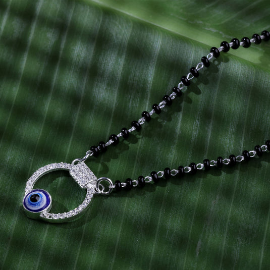925 Silver Studded Circle & Bar with Evil Eye Mangalsutra