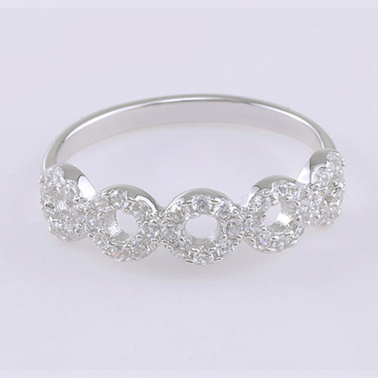 Floral Pavé Adjustable Silver Ring
