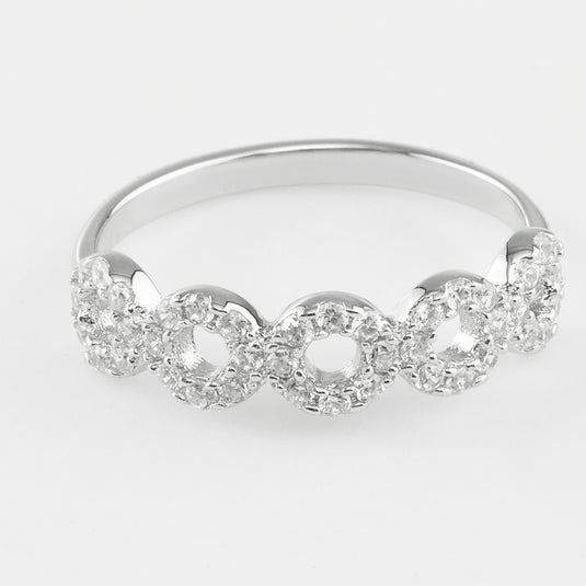 Floral Pavé Adjustable Silver Ring