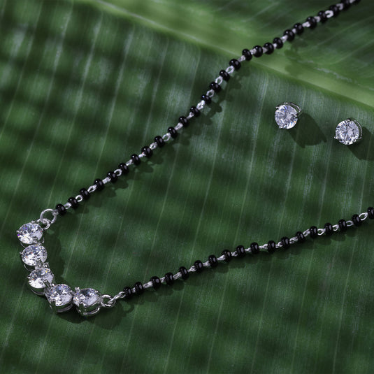 925 Silver Five Solitaire Arc Mangalsutra Set