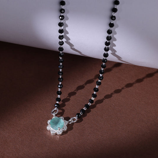 925 Silver Floral Aqua Stone Mangalsutra