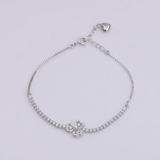 925 Silver Floral Studded Tennis Bracelet