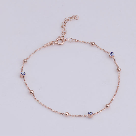 925 Silver Ultra-Minimal Dark Blue Evil Eye Bracelet (Rose-Gold Finish)