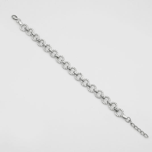 925 Silver Circular Studded Linked Bracelet