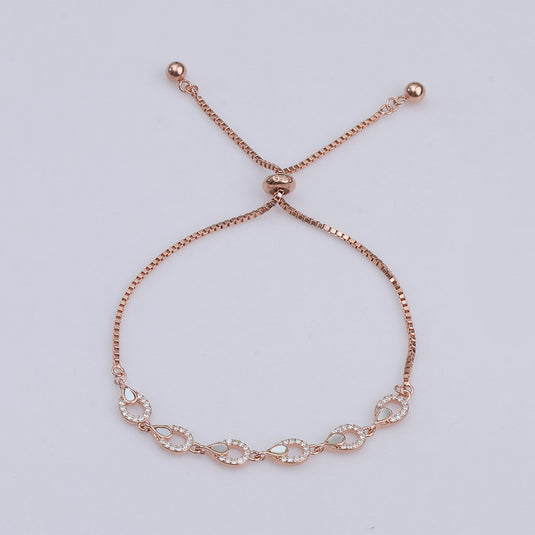 925 Silver Pear Drop Adjustable Bracelet (Rose-Gold Finish)