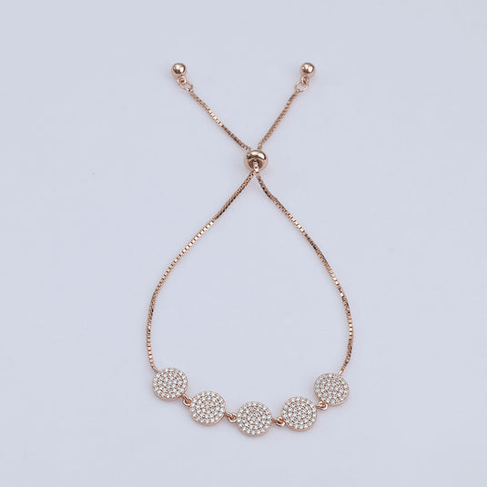 925 Silver Studded Discs Adjustable Bracelet (Rose-Gold Finish)
