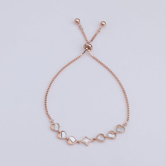 925 Silver Star & Heart Inlay Adjustable Bracelet (Rose-Gold Finish)