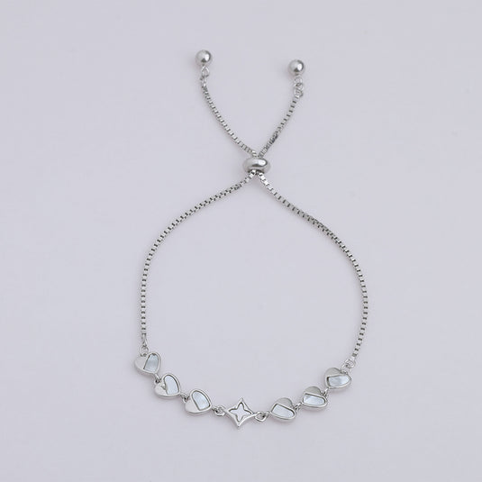 925 Silver Star & Heart Inlay Adjustable Bracelet