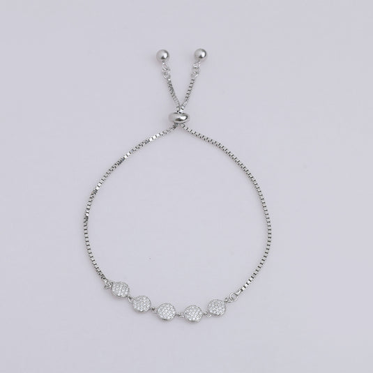 925 Silver Small Studded Discs Adjustable Bracelet