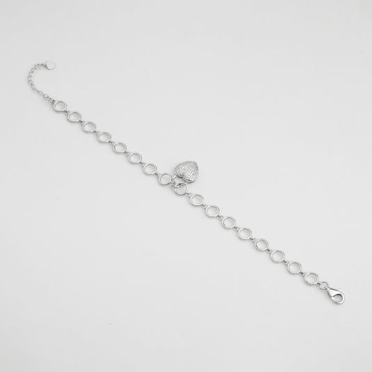925 Silver Heart Charm Linked Bracelet